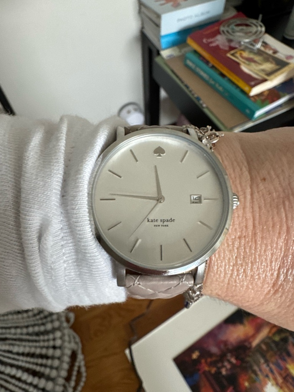 kate spade Men's Silver Dial Watch with Taupe Leather Strap and Silver Case